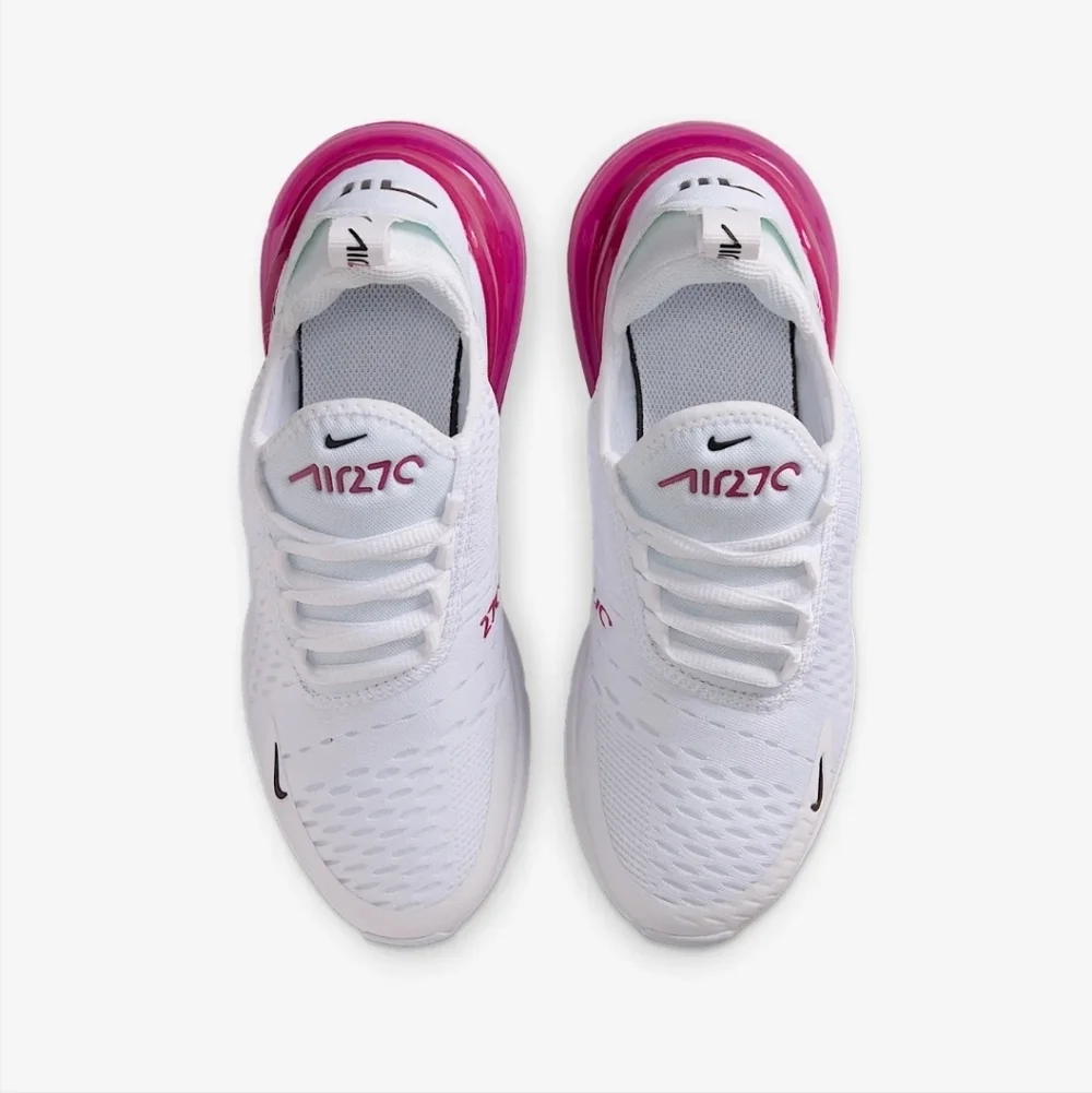 Girls Youth Nike Air Max 270 White Pink Sneakers Custom with Swarovski Crystals